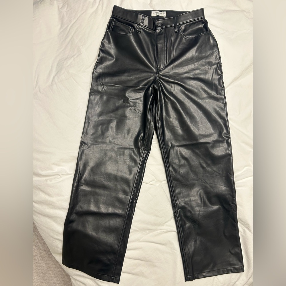 Abercrombie Curve Love Black Faux Leather High Rise Loose Pants